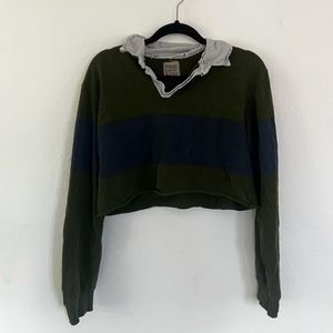 Vintage long sleeve striped cropped polo